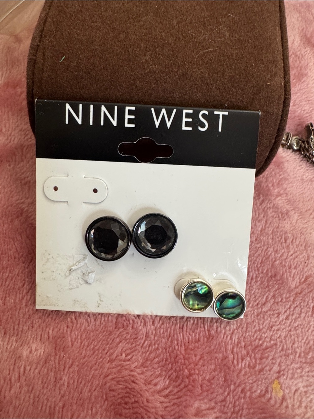 Nine West Black and Green Abalone Stud Earrings Duo